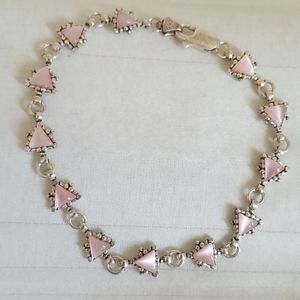 DGS Sterling Pink Stone Triangle Link Bracelet